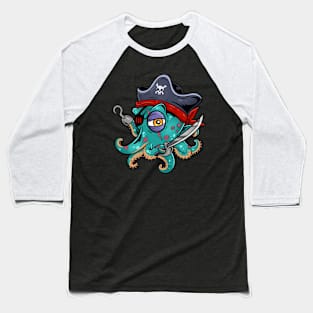 Eight-Armed Adventurer: Pirate Octopus Squid Design Baseball T-Shirt
